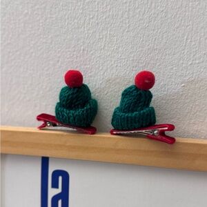 Mini Christmas Knit Hat Hair Clips (Set of 2)